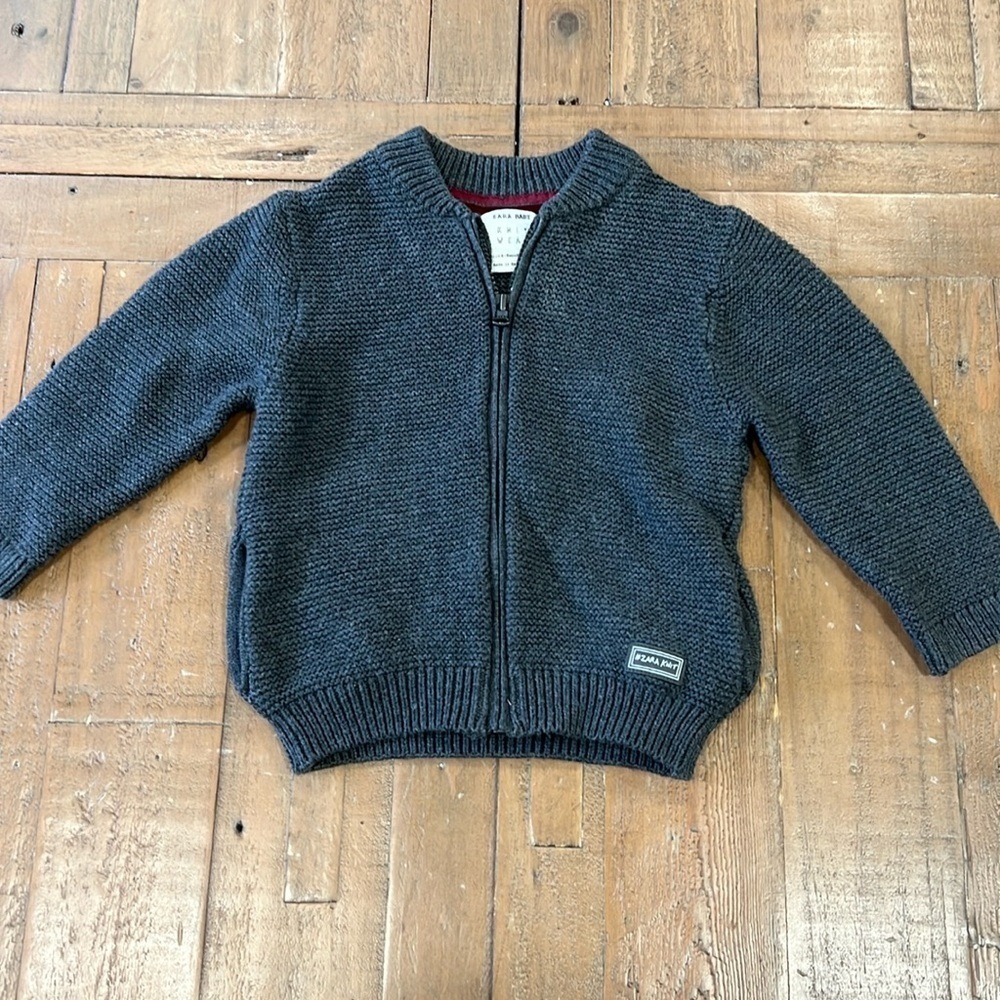 Zara gray knit zip front cardigan sweater